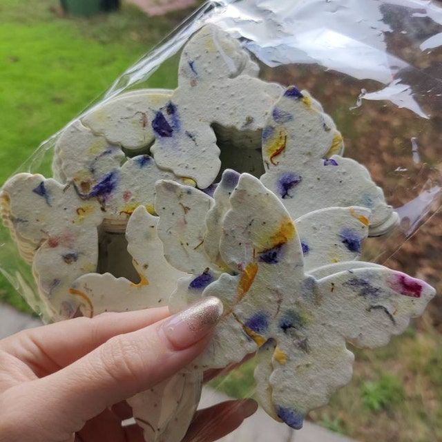 seed paper butterflies shown in customer hand