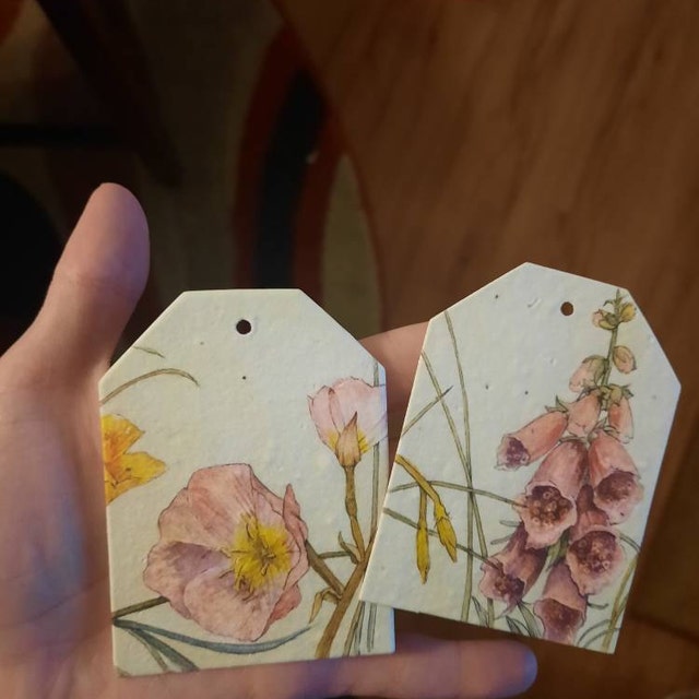 seed paper tags with wildflower watercolor print