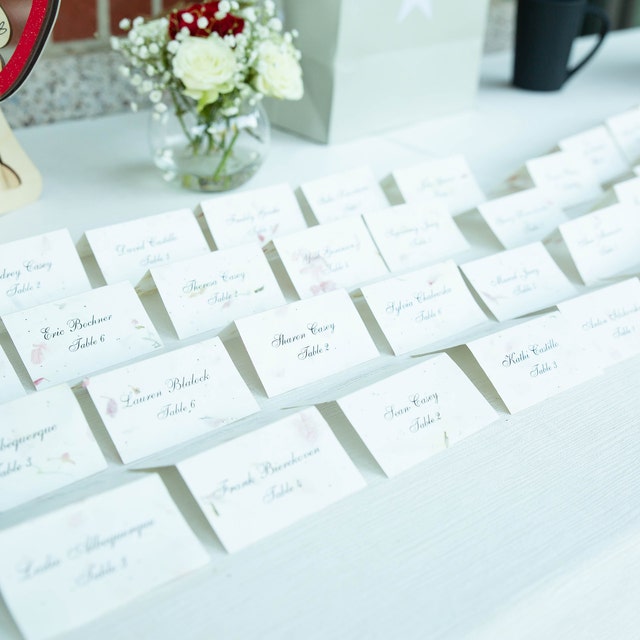 seed paper wedding place card display from event