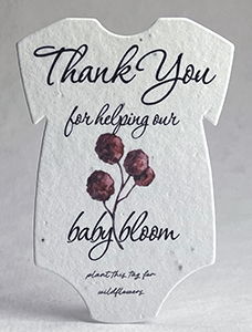 seed paper onesie shape with globe amaranth thank you  print